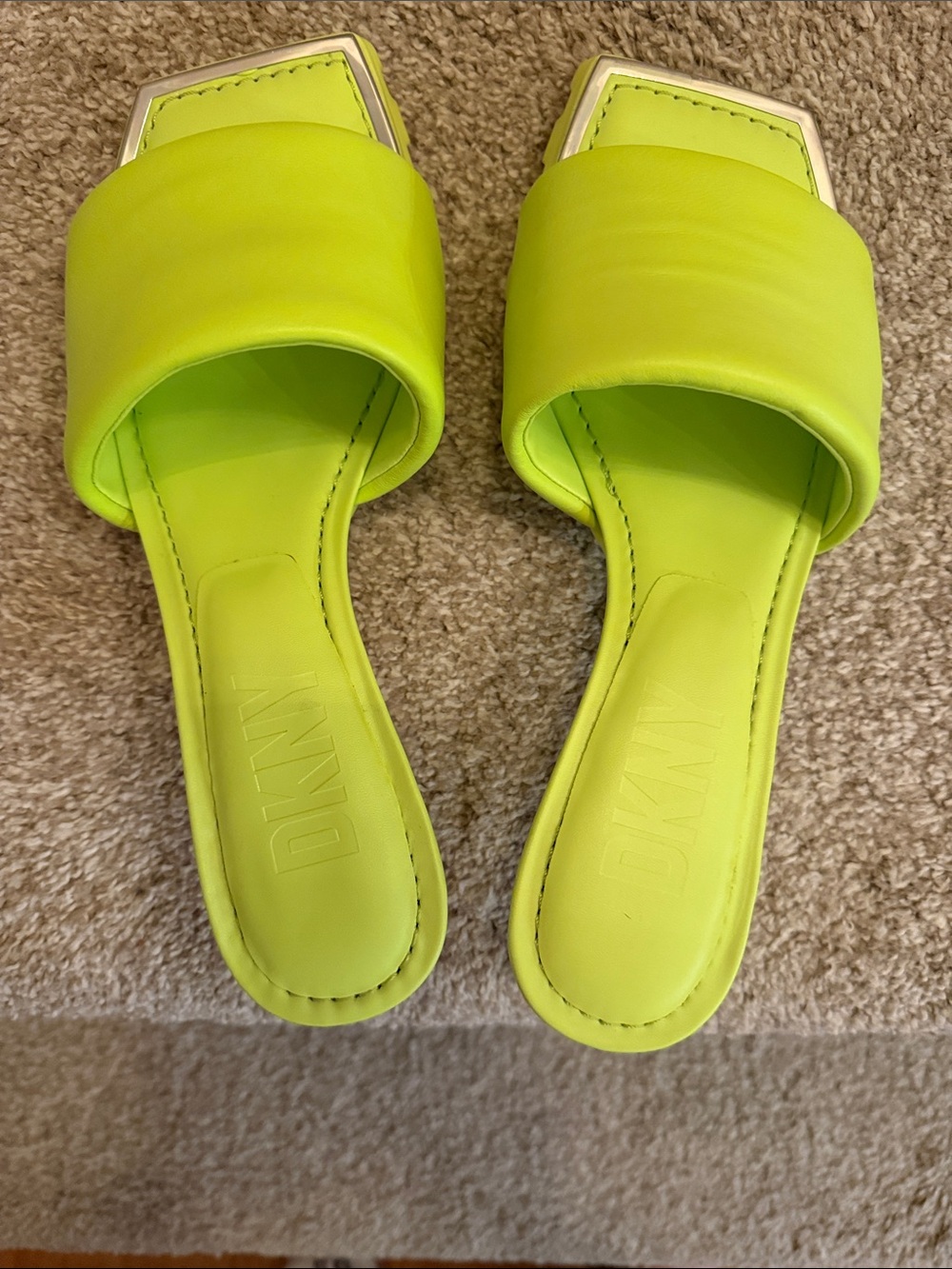 DKNY Neon Lime Wide-Band Slide Mules